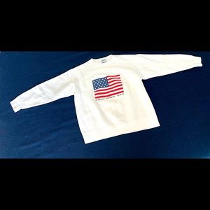White Crewneck Sweater with a Classic American Flag